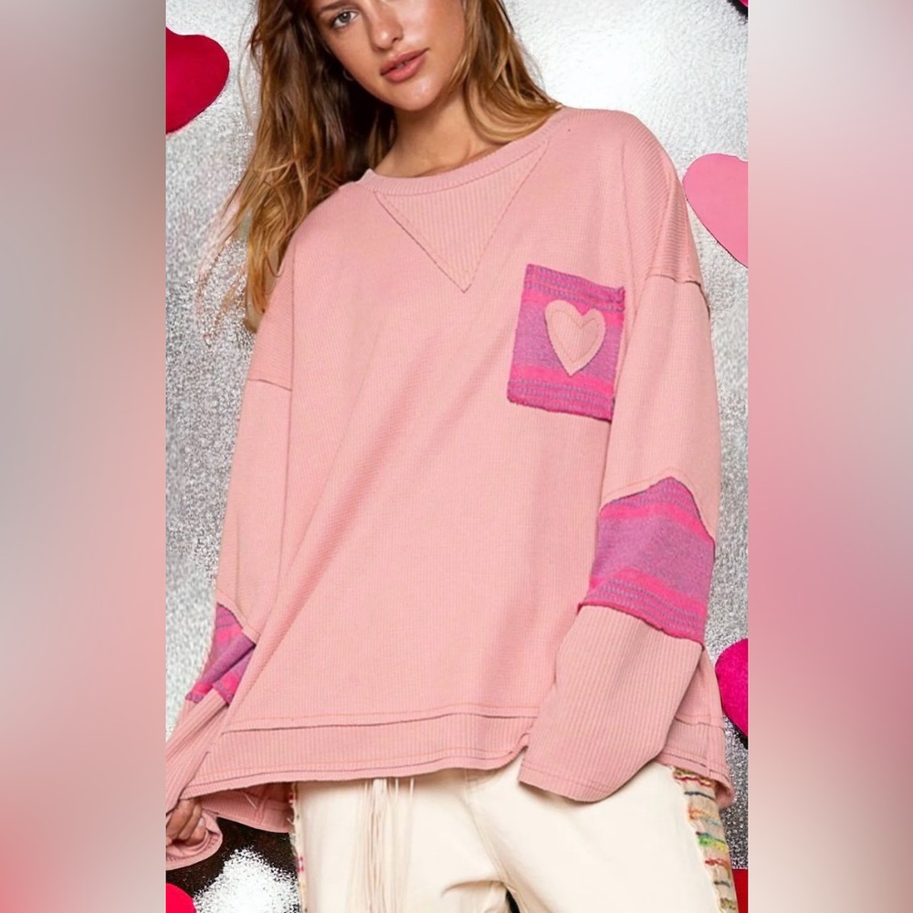 POL thermal and knit heart top